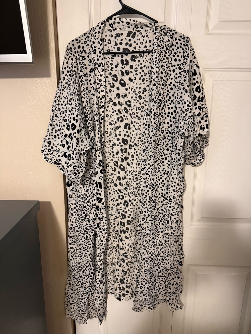 Open-Front Leopard Swim Coverup in Black on White